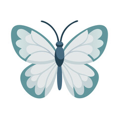 Blue butterfly illustration with symmetrical wing pattern on black