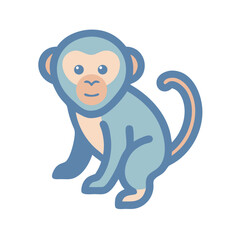 Cute cartoon monkey sitting on black background illustration