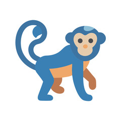 Blue monkey with a curled tail on black background