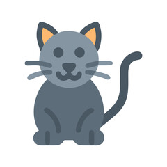 Cute stylized cat on black background, flat vector illustration