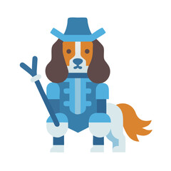 Dog knight illustration with cowboy hat in flat style