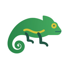 Green and yellow flat style chameleon on black background
