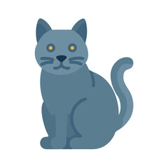 Illustration of a blue cat sitting against black background