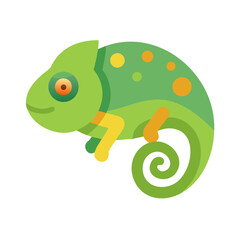 Flat Illustration of a Chameleon with Swirling Tail Design