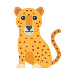 Fototapeta premium Cartoon leopard sitting flat illustration style on black background