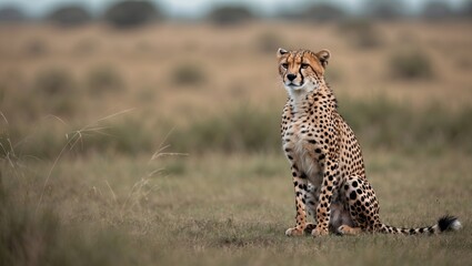 Fototapeta premium Regal cheetah perched in the grassland during a safari in Maasai Mara