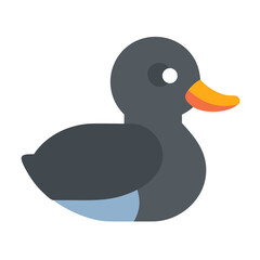 Flat graphic of a gray duck on a black background