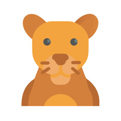 Cute Lion Flat Icon on Black Background Illustration
