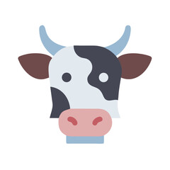 Stylized flat graphic icon of a cow head on black