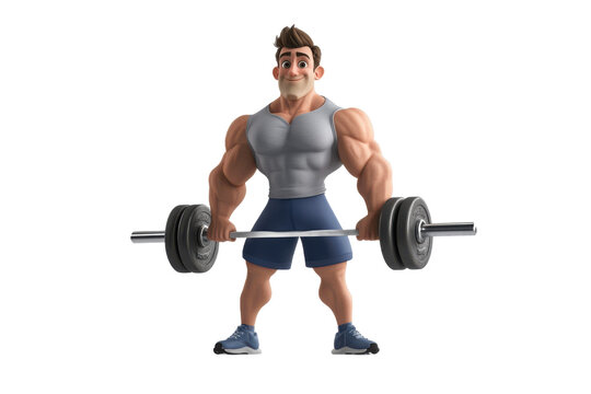 Cartoon Strongman Lifting Weights Fitness Exercise