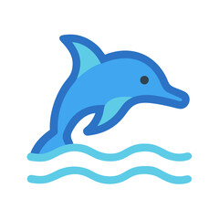Stylized cartoon dolphin jumping from the waves illustration
