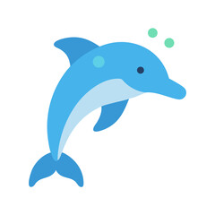 Stylized cartoon dolphin illustration against a dark background