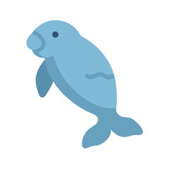 Cute light blue manatee on black backdrop in simple style
