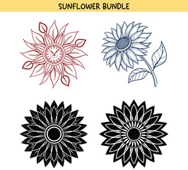 set of sunflower , set of floral elements, sunflower vector, element , unique flower design.