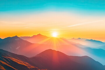 Vibrant sunset over majestic mountain range