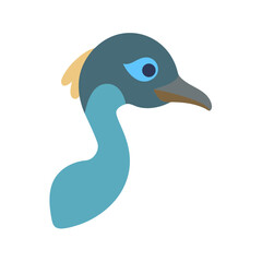 Flat design icon of a teal emu head profile