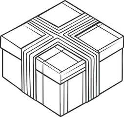 Black and white line art illustration of a wrapped gift box with ribbon and bow on top
