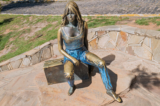Brigitte Bardot bronze statue made by Christina Motta in Orla (Beachfront) Bardot, in B&uacute;zios, a Brazilian resort known as an upscale vacation destination. RJ, Brazil, 2021  