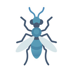 Flat design blue ant illustration on a black background
