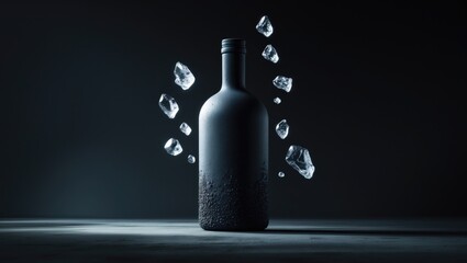 Overlay featuring isolated black ice drops in the shape of a bottle