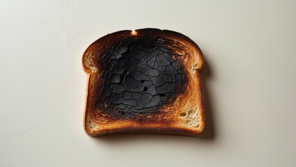 Naklejka premium Crispy and burnt bread slice isolated on kitchen background