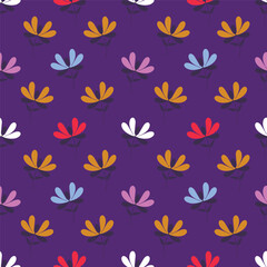 Trendy floral seamless pattern. Simple red and beige daisy. Spring flower template for packaging, postcards, textile printing, wallpaper. Hand drawn illustration isolated on white background