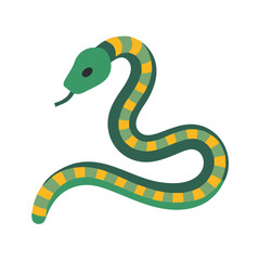 Green striped snake illustration on black background, isolated