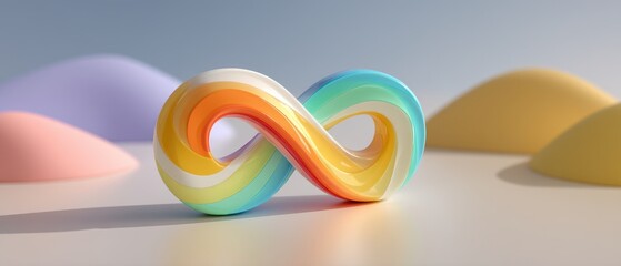Obraz premium Colorful Rainbow Infinity Symbol on Pastel Background Abstract Design
