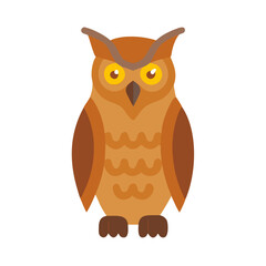 Flat illustration of owl with yellow eyes on black