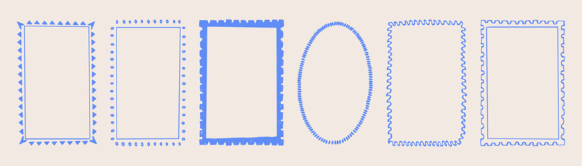 Vintage stamp frames for greeting cards, wedding party and birthday party hand drawn. Retro vector frame border element design.