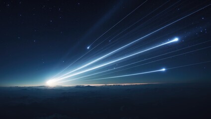 Night sky filled with glowing bolides and meteorites in a stunning meteor shower