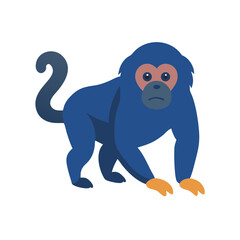 Flat illustration of a blue monkey with a serious expression