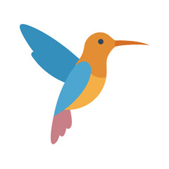 Colorful flat hummingbird illustration against a solid black background