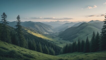 Obraz premium Wonderful mountain terrain surrounded by pine trees and picturesque nature wallpaper
