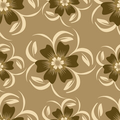 Trendy floral seamless pattern. Simple red and beige daisy. Spring flower template for packaging, postcards, textile printing, wallpaper. Hand drawn illustration isolated on white background