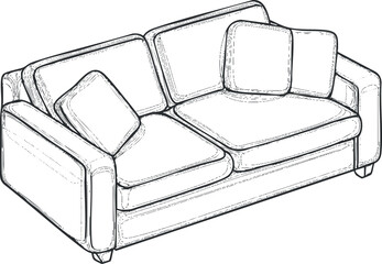 Hand-drawn sketch of a modern sofa with cushions, perfect for home living room interior design and comfort