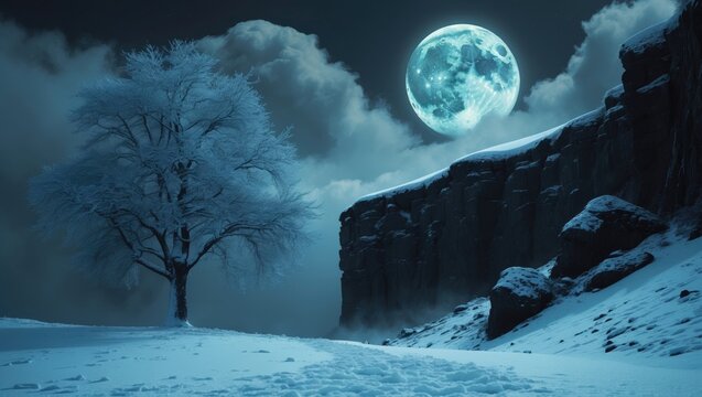 Moonlight and clouds in the mountainous night sky