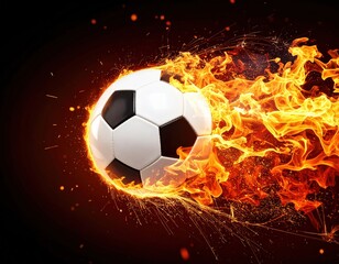 Fototapeta premium Fiery soccer ball impact with flames on black background