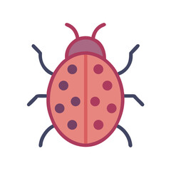 Minimalist ladybug icon on black background, flat vector illustration