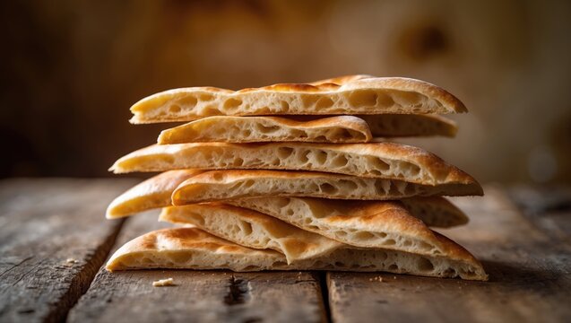 A selection of fresh pita bread (kuboos or khubz) laid out on a table