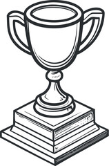 Black and white line drawing of a trophy cup on a pedestal representing achievement and victory