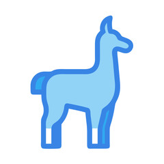 Stylized llama icon on black background in blue tones