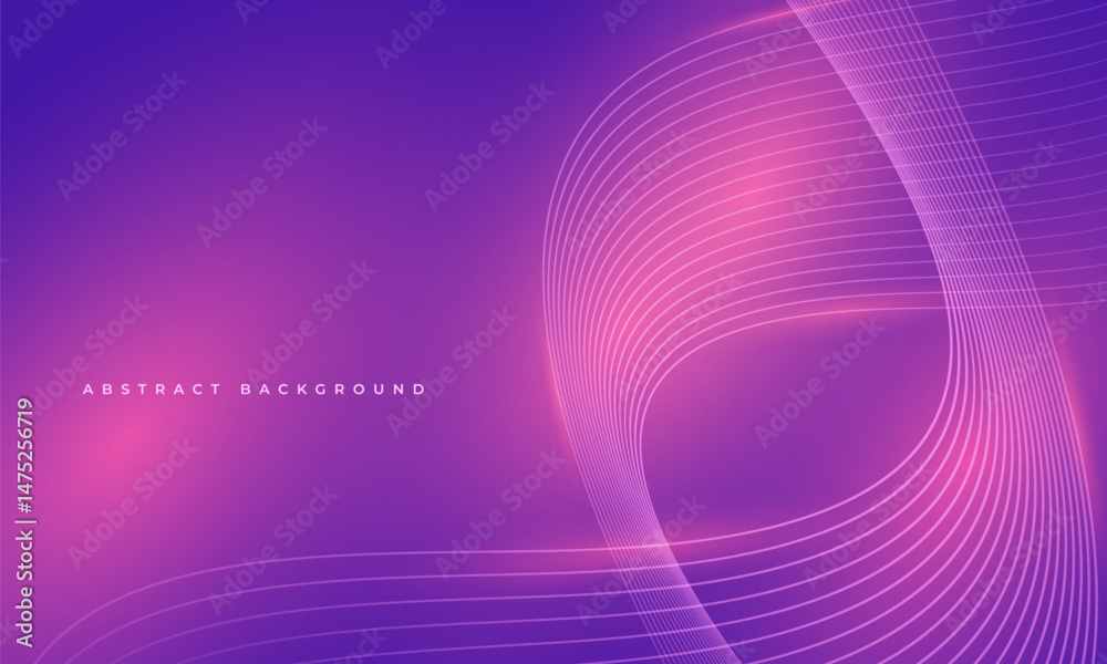 Poster purple and pink abstract background with glowing wavy lines. vector illustration