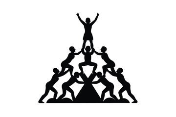 Silhouette Of A Team Forming A Human Pyramid At The Summit