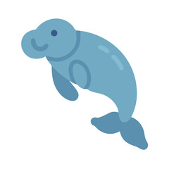 Cartoon manatee illustration swimming isolated on black background simple