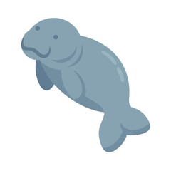Minimalistic blue manatee swimming in a black background illustration