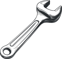 Black and white illustration of a wrench tool used for tightening or loosening bolts and screws in repair and maintenance work