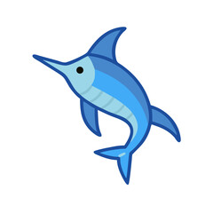Simple stylized swordfish illustration on clean black background