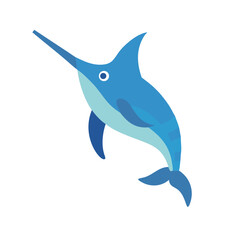 Fototapeta premium Cartoon Swordfish Illustration on Black Background. Marine life concept