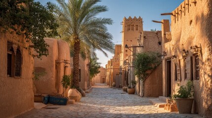 Obraz premium A 4K photo of streets of the old city diriyah near ar riyadh, kingdom of saudi arabia.